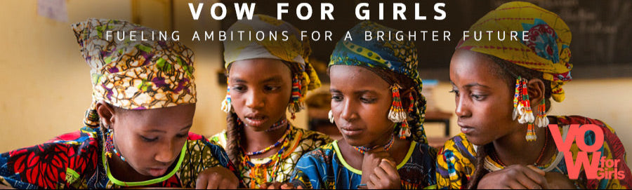 Children in traditional attire with 'Vow for Girls' logo and text about empowering girls.